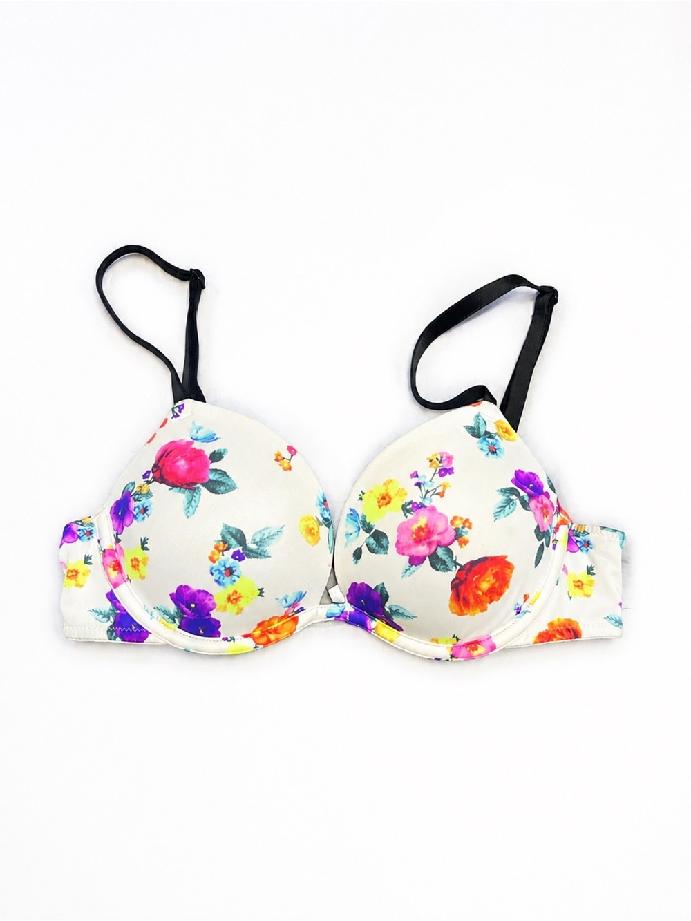 Victoria's Secret Cream Floral Underwire Bra with Black Straps